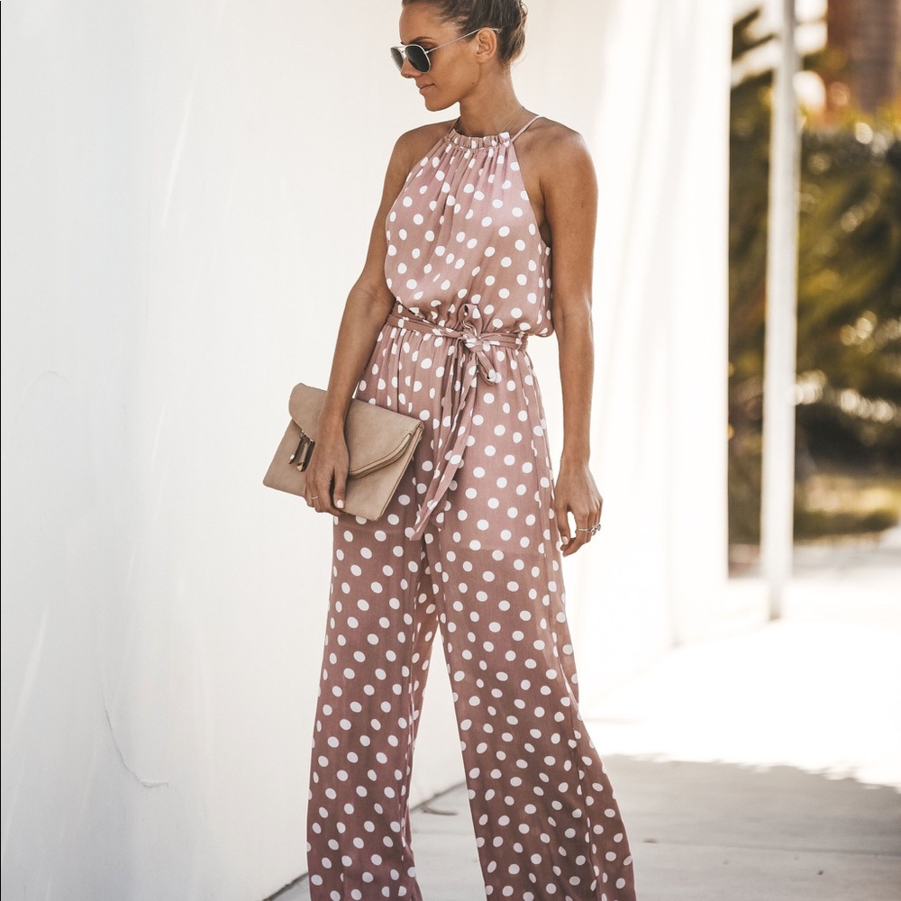 Pretty Pink Polka Dot Jumpsuit - Vici - Picture 3 of 7